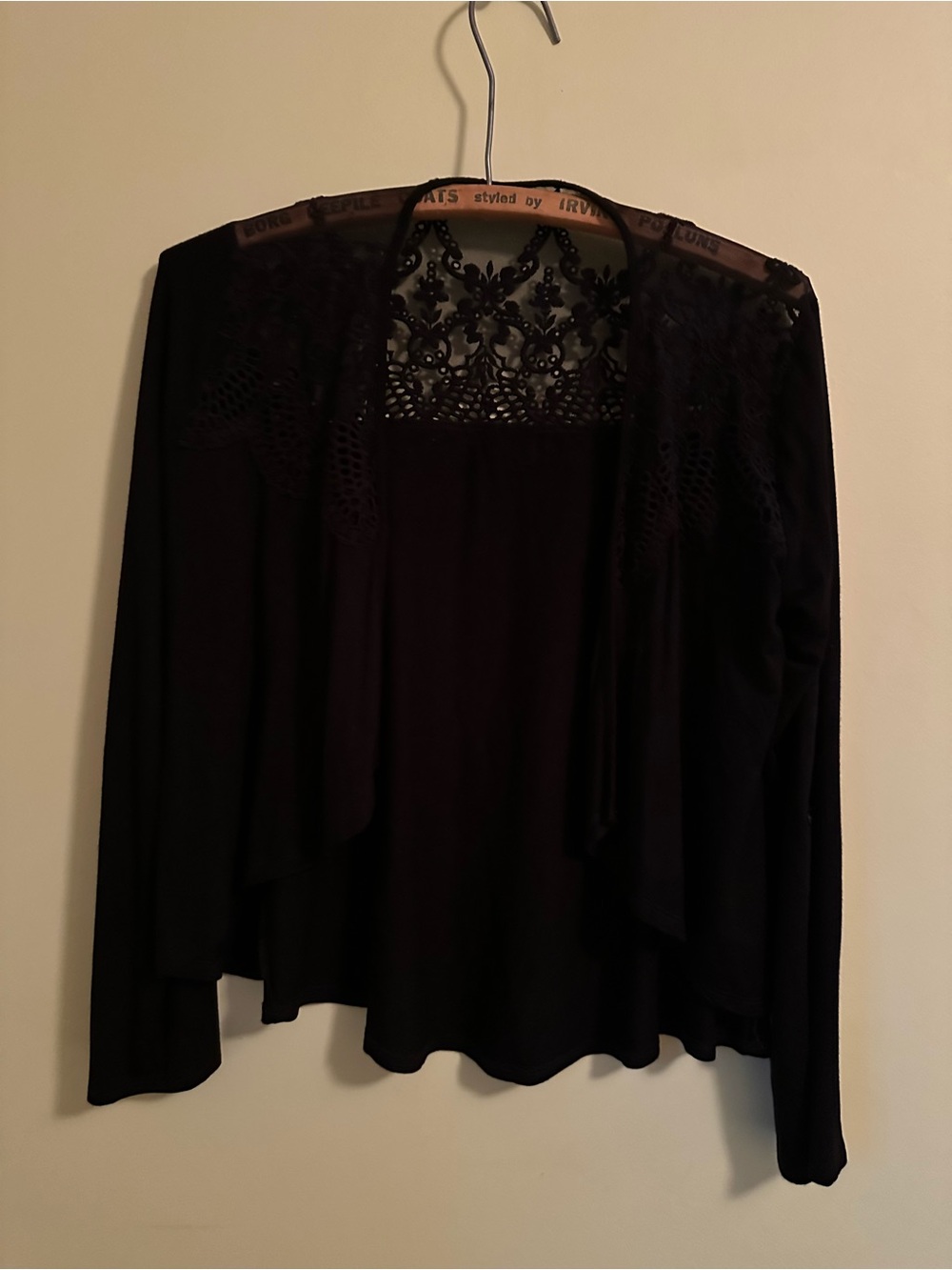🎉 2 for 25 Women's Black Lace-Accent Open Cardigan Top